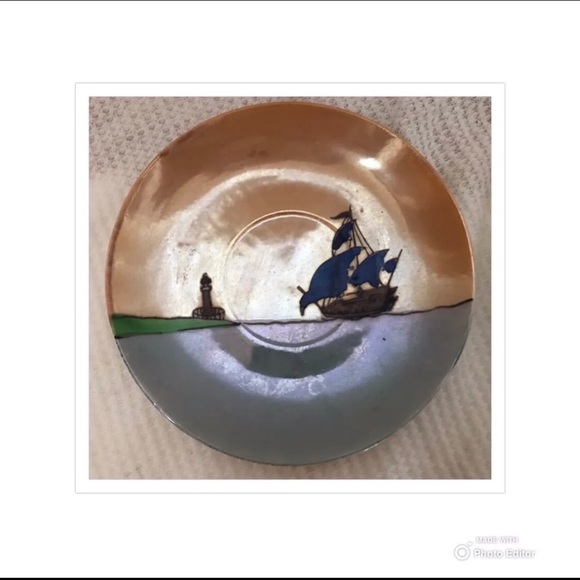 JAPAN TEACUP TEA CUP SAUCER PORCELAIN SET BOATS MOTHER OF PEARL PAINTED VINTAGE - Picture 4 of 10